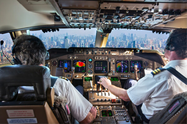 Cockpit Of A Modern Passenger Aircraft Pilots At Work Schl Ter